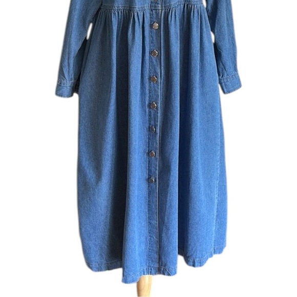 VINTAGE STUDIO 80s Denim MIDI Chore Dress Western Casual Prairie Pockets Size 8 - Picture 4 of 15